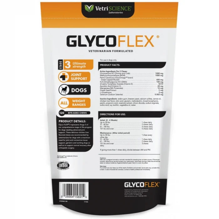 Supliment Articular Avansat Câini Glyco Flex III 120 Tablete Gumate | VetriSCIENCE