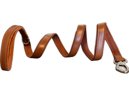 Lesă Câini din Piele Ecologică Maro Elegantă cu Mâner Pluș | Animalique