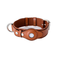 Zgardă Câini Piele Maro cu Suport AirTag Integrat | Animalique