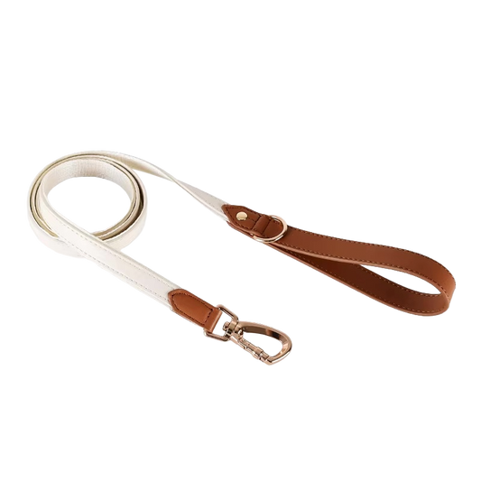 Lesă Câini din Piele Ecologică Crem cu Carabină Solidă | Animalique
